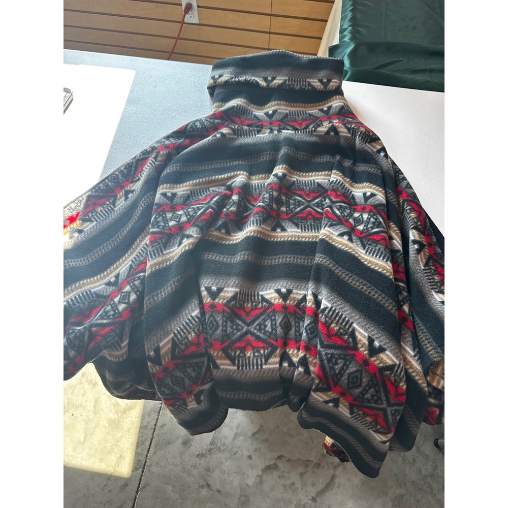 Black Mountain Fleece Poncho Southwestern Geometric Trib Turtleneck One Size USA